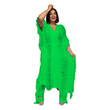 Toloer New Women's Pure Color Handmade Knit Hollow Tassel Suit-Outfit