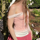 Toloer And Hot Girl Wind Pink Lace Stitching Sling V Tie Slim Heavy Industry Design Vest-Outfit