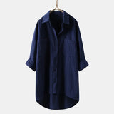 Women's Clothing 2025 Spring And Autumn Casual Style Pure Shirt Women Loose Cotton T-Shirt Double Pocket Long-Sleeved