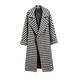 Houndstooth Plaid Autumn Long Jacket Coat Female Parka Women New Korean Style Plus Size Women's Plaid Woolen Coat Basic