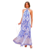 Temperament Print Hanging Neck Sleeveless Bare Back With Lotus Leaf-Side Dress Dress Dress