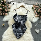 Treny Print Top Women's Sexy Backless Strap Camis Scarf Tie Crop Top Beach Holidays Sexy All-matching Summer