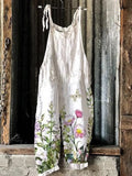 Summer Slub Linen Vintage Print Wide