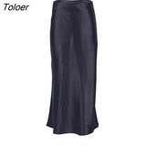 Solid Purple Satin Silk Skirt Women High Waisted Summer Long Skirt New 2022 Elegant Ladies Office Skirts Midi