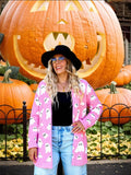 Ghost Pattern Long Knitted Open Shirt In Autumn And Winter Long Loose Sweater Coat