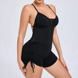 Toloer Hollow Out Beauty Back Side Draw Rope Yoga Jumpsuit Female Dance Fitness Tight Sports Jumpsuit-Outfit