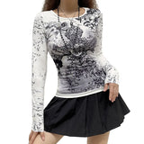 Women Gothic T-shirts Crop Tops Fall Winter y2k Clothes 2024 Fashion Classic Slim Long Sleeve Print Streetwear Tops-Outfit