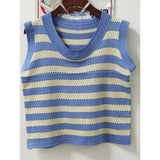 Summer Women Hollow Out Camis Korean Fashion Striped Knitted Tanks Casual Female All Match Sleeveless Tops New-Outfit
