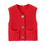 Autumn Street Shirt Fashion Cute Crochet Wool Vest Knitted Thick Knitted Vest Women's
