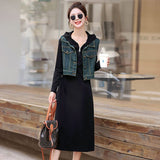 Toloer Vest With Black Hooded Dress Women's 2024 Summer New Casual Foreign Fashion Dress Two Sets-Outfit
