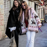 Boho 2021 Autumn Winter Sweater Jacket Women Lapel Tassel Jacquard Long Sleeve Cardigan Bohemian Retro Long Sweater