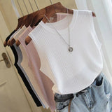 The Summer Of 2025, Women Wear A Vest Wearing A T-Shirt With A Tight-Fitting Knitted Top Loose Large-Size