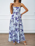 Summer Flower Printed Back Suspension Sexy High Waist A Dress Dress
