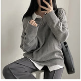 Dark Academia Solid Color V-Neck Pullover Sweater-Outfit