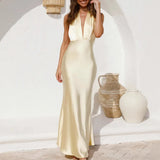 Spring Summer New Women's Sexy Waist Hanging Back Solid Color Sleeveless Dress Dress Dress