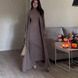 And Winter New Temperament High-Collar Leisure Loose Solid Color Shawl Suit
