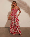 New Women's High-Waisted Holiday Flower Print Slings Jumpsuit