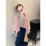 Toloer 2024 Korean Version Of Small Pink Denim Jacket Female Short Retro Casual Versatile Loose And Slim Jacket-Outfit