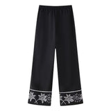 Summer New Women's Collar Short-Sleeved Embroidered Shirt Tight High-Rise Straight Trouser Set High-Waist