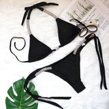 Toloer New Solid Color Sexy Strap Women's Swimsuit Luxury Rhinestone Swimsuit Thong