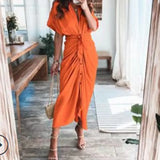 Toloer Women's Autumn New Short Sleeve Temperament Commuter High Waist Print Long