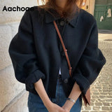 2023 Autumn Winter Women Elegant Solid Color Wool Coats Chic Turn Down Collar Long Sleeve Coat Female Chic Outerwear 1028-0-Outfit