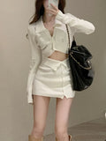 Autumn Knitted Dress Women Casual Long Sleeve 2 Piece Dress Set Korean Style Elegant Y2k Mini Dress Sweater Office