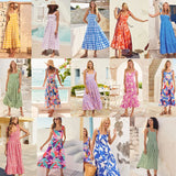 Summer Women's New Commuting Sleeveless Hot Girl Prints Long Sling Dress