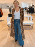 Autumn And Winter New Hot Women's Suit Collar Leopard Print Jacket Casual Long Wind