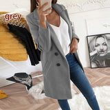 Double Breasted Coat Winter Casual Solid Lapel Collar Womens Long Trench Coat Fashion Office Lady Female Blazer