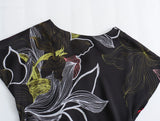 Spring Silk Satin Texture V-Collar Printed Flute Dress 2398113-Outfit