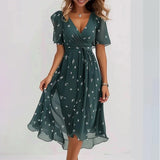 New Loose Leisure Shuya V Collar Crumped Flowers New Hot Print