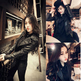 Toloer Female 2024 New Women's Pu Spring And Autumn Korean Version Slim Motorcycle Lady Leather Large Size Coat Female-Outfit