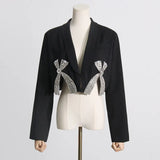 Toloer Fashion Suit Female 2024 Summer Diamond Bow Suit Short Two-Piece Package Buttock Skirt Skirt-Outfit