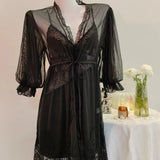 Women Spring And Autumn Thin Mesh Long Sexy Long Sleeve Bathrobe Pyjamas Women Summer Lace Morning Robe
