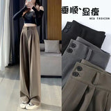Toloer Pants Female Autumn 2024 New High Waist Pendant Straight Pear Shaped Pants Narrow Version Of The Floor Wide Leg Pants-Outfit
