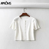 Aproms Candy Color Ribbed Knitted Cardigan Women Autumn Winter Long Sleeve Basic Cropped Sweaters Female Casual Short Jumper