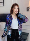 Women Spring New Glittering Sequins Embroidery Long-sleeved Loose Coat Female Temperament Cardigan Sports Short