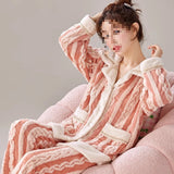 And Winter Thicker Coral Velvet Pyjamas Set Home Clothes Plus Velvet Cute Flannel Long Sleeve
