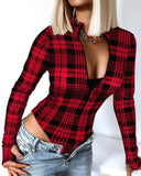 Toloer Women's Wear Temperament Plaid Long Sleeve