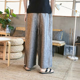 Linens Pants Men's Baggy Big Leg Pants Casual Pants Wide Leg Harun Pants 2020 Versatile Cotton Linen Long Pants Striped Pants Skirt-Outfit