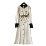 And Winter Small Fragrant Style Long-Sleeved Temperament Dress Elegant Metal Button Decoration Waist Open Fork Knitting