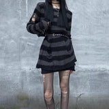 Toloer Long Punk Dark Match Broken Hole Torn Sweater Female Couple Striped Loose Niche Knit Woman-Outfit