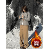 Color High-Waisted Broad-Legged Casual Pants Women 2025 Autumn And Winter Small Thick Loose Straight Long
