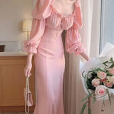 Toloer Chic Summer New Show Thin Temperament French Grandiflorum Tea Break Dress With Slit Dress-Outfit
