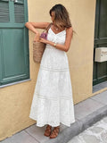 Women's New Sling INS Hot V-Neck White Hollow Escium Embroidery