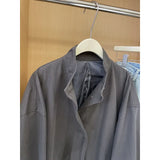 Spring 2024 New Korean Standing Collar Solid Color Long Trench Coat Female Loose Temperament Casual Jacket-Outfit