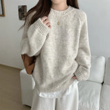 And Winter Soft-Cuffed Solid Color Long Sleeves Knitted Jersey Casual Bottom Korean Soft Lazy Wind Cover Sweater