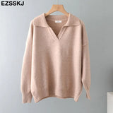 Autumn Winter casual chic v-neck oversize thick Sweater pullovers Women 2021 loose elegant Sweater Pullover female Long