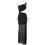 Sheer Draped One Shoulder Cut Out Maxi Dress-Outfit
